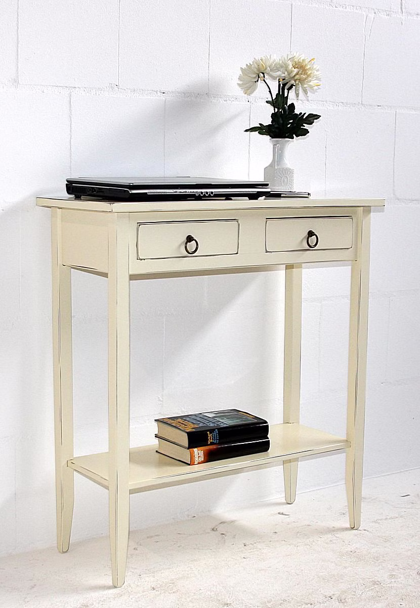 Massivholz Beistelltisch mit Ablage Decor 74x80x32cm Pappel massiv creme shabby-chic Casa de mobila Goslar Massivholz Beistelltisch mit Ablage Decor 74x80x32cm Pappel massiv creme shabby-chic Casa de mobila Goslar
