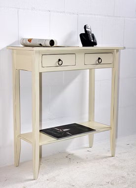 Massivholz Konsolentisch mit Ablage Decor 74x80x32cm Pappel massiv creme antik Casa de mobila Goslar Massivholz Konsolentisch mit Ablage Decor 74x80x32cm Pappel massiv creme antik Casa de mobila Goslar