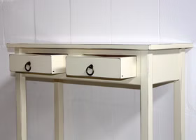 Konsolentisch 74x80x32cm 2 Schubladen 1 Ablageboden Pappel massiv creme antik lackiert Konsolentisch 74x80x32cm 2 Schubladen 1 Ablageboden Pappel massiv creme antik lackiert