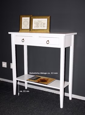 Konsolentisch 74x80x32cm 2 Schubladen 1 Ablageboden Pappel massiv weiß antik lackiert Konsolentisch 74x80x32cm 2 Schubladen 1 Ablageboden Pappel massiv weiß antik lackiert