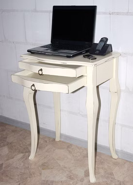 Massivholz Bürotisch 57x80x40cm VENEZIA Pappel massiv creme antik Vintage lackiert Casa de mobila Goslar