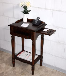 Massivholz Telefontisch mit gedrechselten beinen 49x81x37cm Pappel massiv nussbaumfarben lackiert Casademobila Goslar