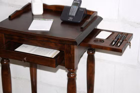 Schmale Telefontisch mit stiften schublade 49x81x37cm Pappel massiv nussbaumfarben lackiert Casademobila Goslar