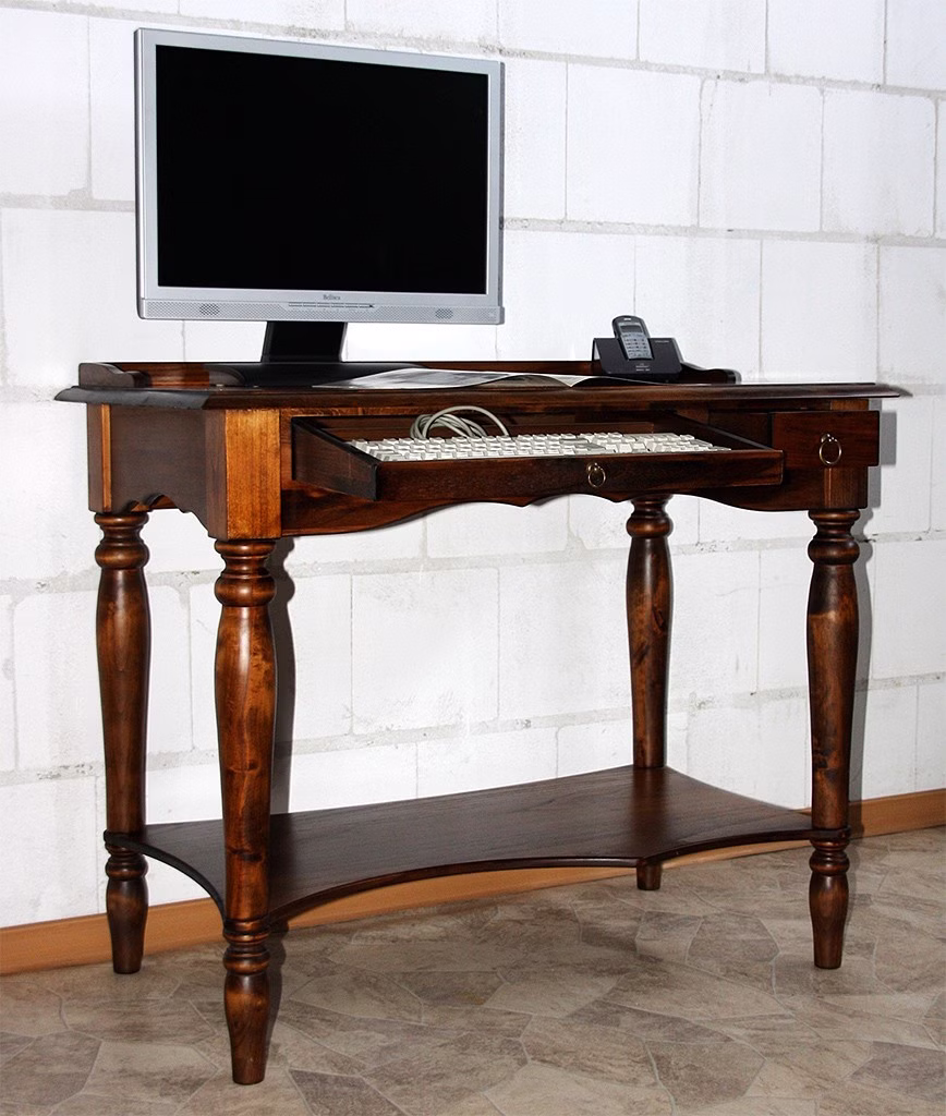 Massivholz PC-tisch mit Tastaturauszug VARESE 100x80x60cm Braun nussbaumfarben lackiert Casa de mobila Goslar