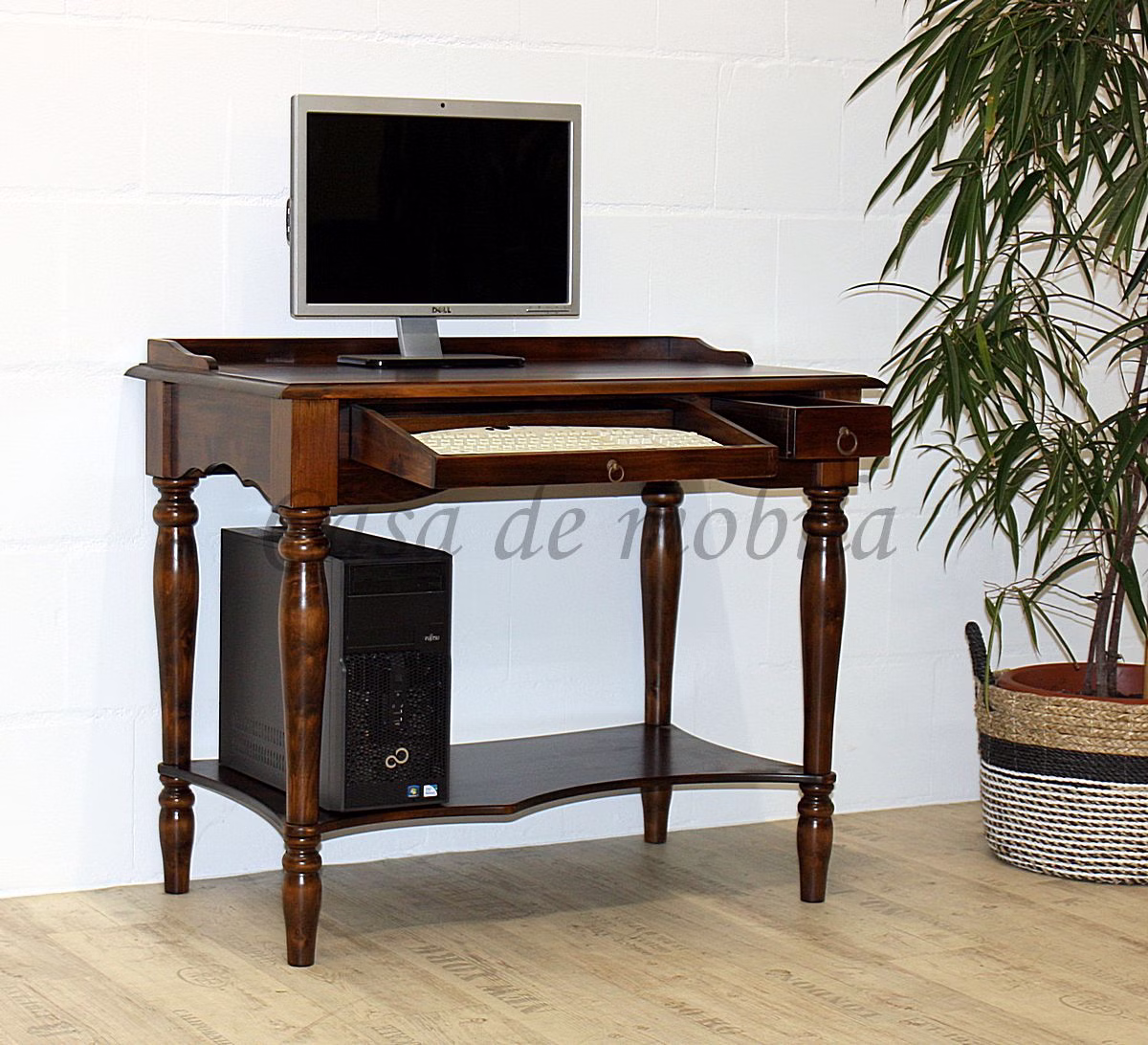 Massivholz Computertisch mit Tastaturauszug VARESE 100x80x60cm Braun nussbaumfarben lackiert Casa de mobila Goslar