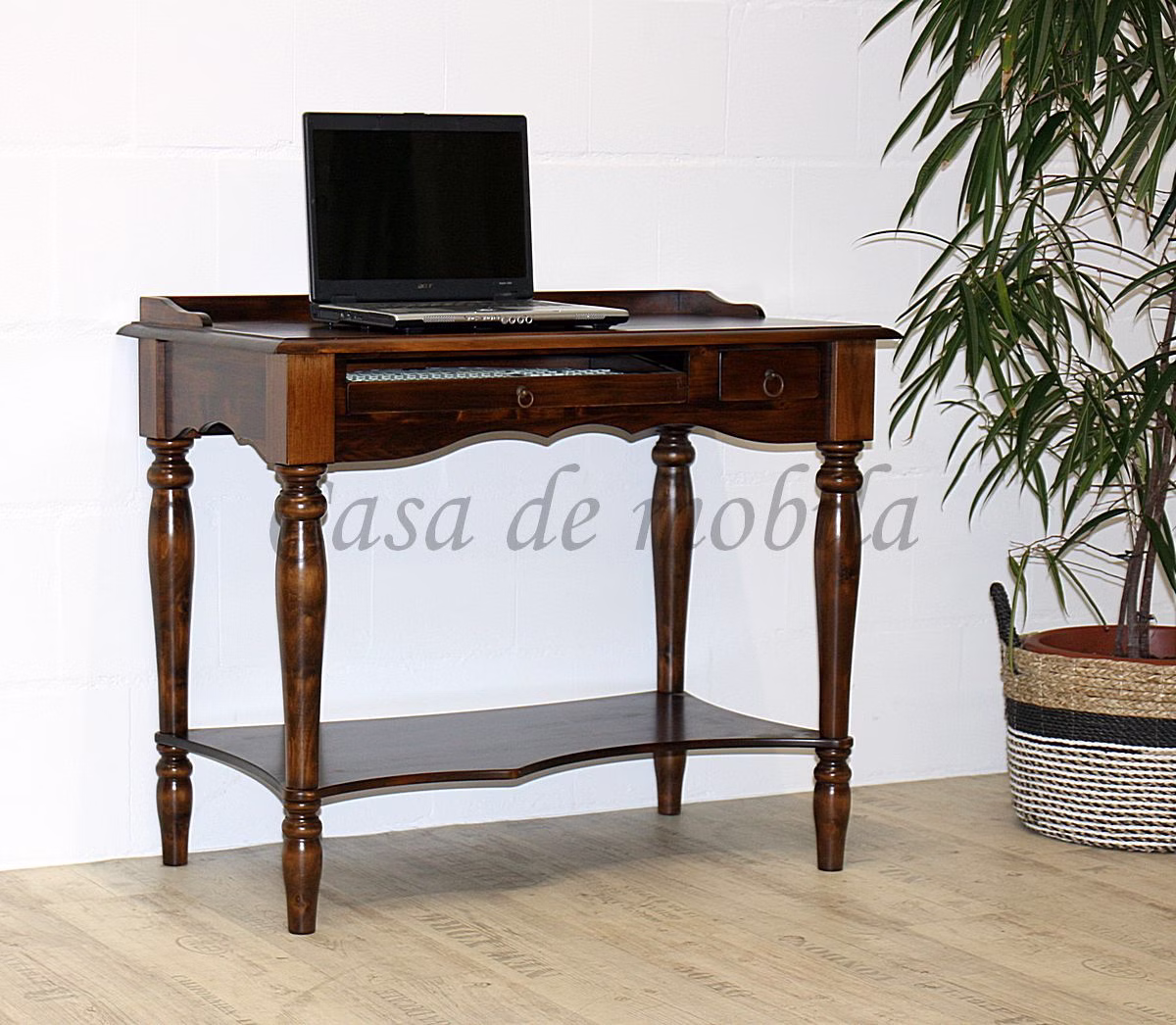 Massivholz PC-tisch mit gedrechselte beine VARESE 100x80x60cm Braun nussbaumfarben lackiert Casa de mobila Goslar