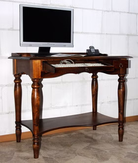 Massivholz PC-tisch mit Tastaturauszug VARESE 100x80x60cm Braun nussbaumfarben lackiert Casa de mobila Goslar