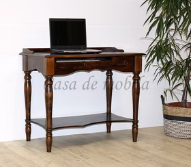 Massivholz PC-tisch mit gedrechselte beine VARESE 100x80x60cm Braun nussbaumfarben lackiert Casa de mobila Goslar