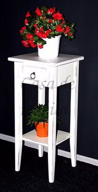Blumenhocker mit Ablage und Schublade vintage weiss shabby chic aus Massivholz
