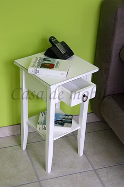 Massivholz Beistelltisch weiss shabby chic vintage mit Schublade