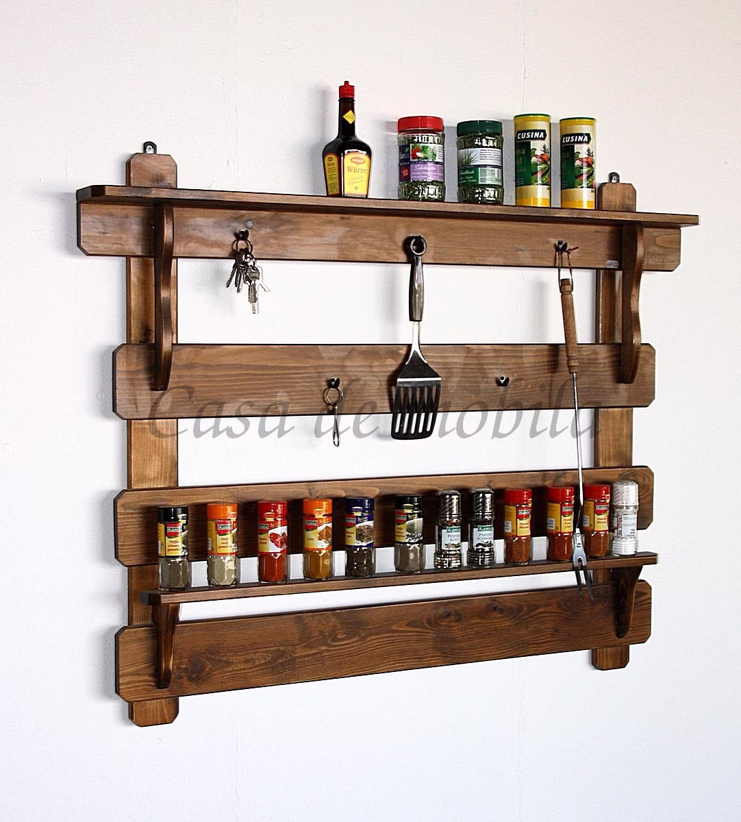 Küchenregal 100x85x9cm DECOR Fichte nussbaumfarben lackiert Küchenhelfer mit hacken 100x85x9cm DECOR Fichte massiv kolonial nussbaumfarben lackiert Casa de mobila Goslar