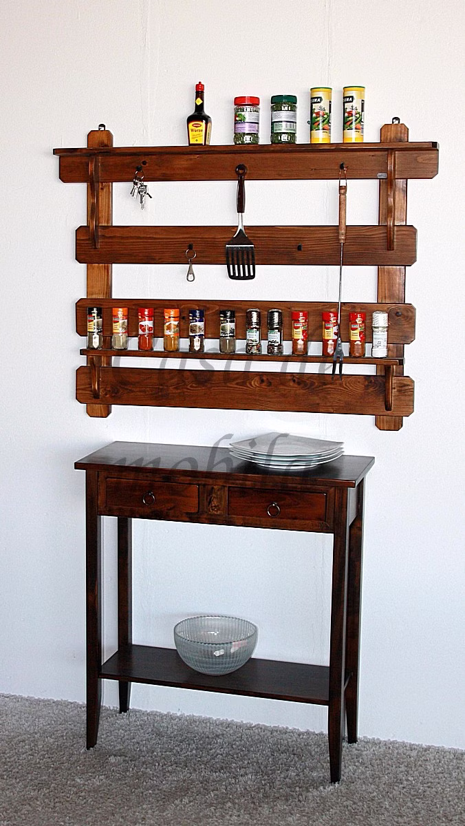Küchenregal 100x85x9cm DECOR Fichte nussbaumfarben lackiert Haengeregal im Kolonialstil Fichte massiv Nussbaumfarbe