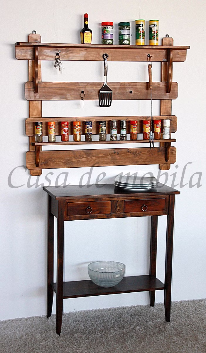 Küchenregal 100x85x9cm DECOR Fichte nussbaumfarben lackiert Gewürzregal im Kolonialstil aus Holz in Nussbaumfarbe
