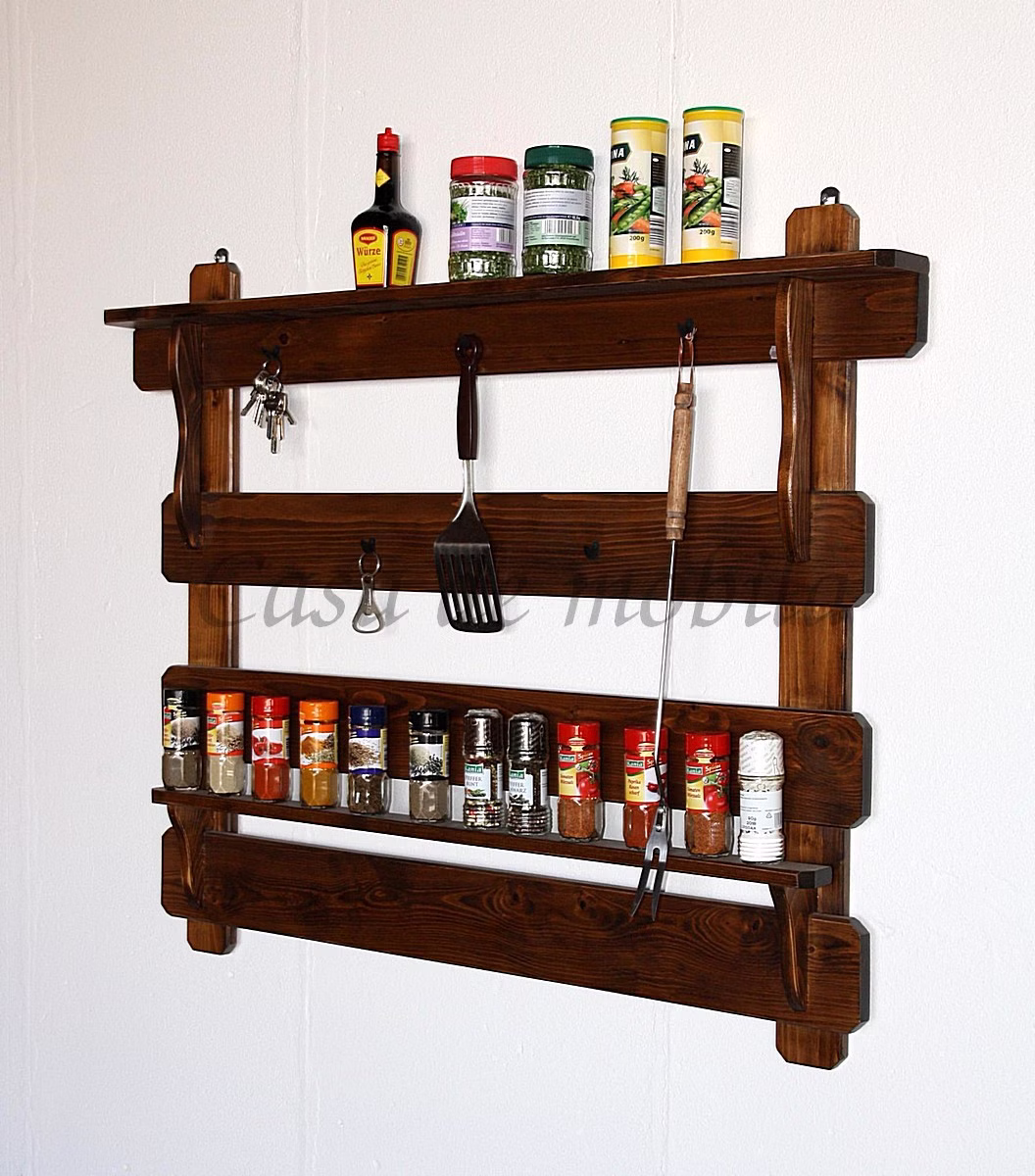 Küchenregal 100x85x9cm DECOR Fichte nussbaumfarben lackiert Hängeregal mit hacken 100x85x9cm DECOR Fichte massiv kolonial nussbaumfarben lackiert Casa de mobila Goslar
