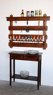 Küchenregal 100x85x9cm DECOR Fichte nussbaumfarben lackiert Haengeregal im Kolonialstil Fichte massiv Nussbaumfarbe