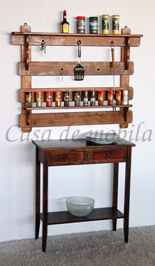 Küchenregal 100x85x9cm DECOR Fichte nussbaumfarben lackiert Gewürzregal im Kolonialstil aus Holz in Nussbaumfarbe