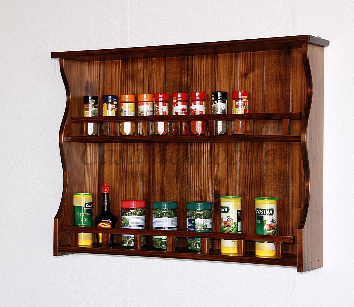 Gewürzregal 78x58x14cm DECOR Fichte nussbaumfarben lackiert Gewürzregal Küchenregal aus Holz kolonial braun mit 2 Ablagen Fichte massiv