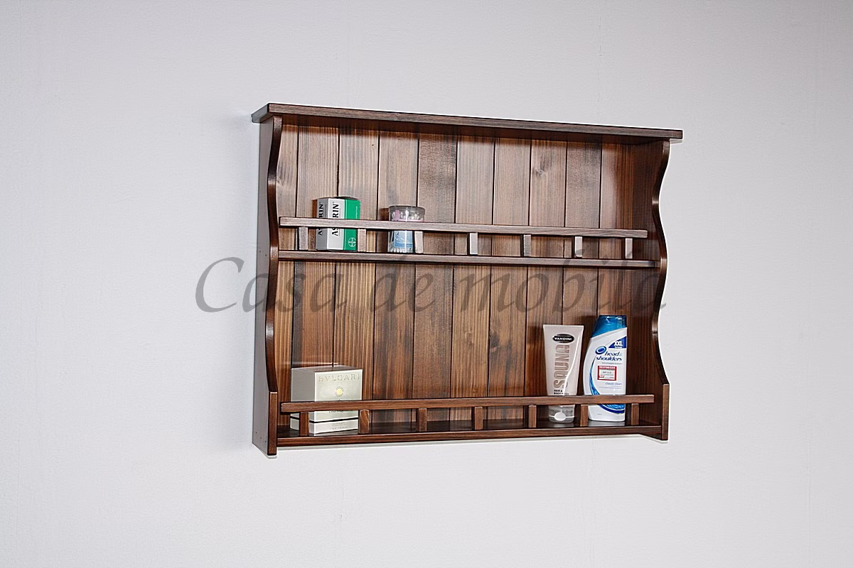 Gewürzregal 78x58x14cm DECOR Fichte nussbaumfarben lackiert Badregal aus Holz mit 2 Ablagen Kolonial braun Vollholz