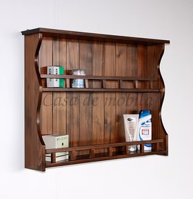 Gewürzregal 78x58x14cm DECOR Fichte nussbaumfarben lackiert Badezimmerregal aus Fichtenholz massiv braun kolonial mit 2 Ablagen