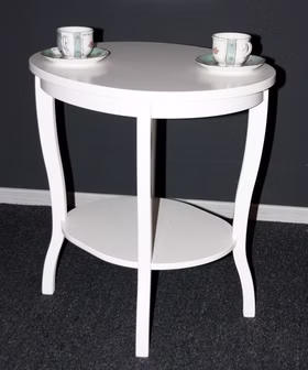 Massivholz Stubentisch mit ablageboden oval 58x57x48cm Pappel massiv weiß lackiert Casademobila Goslar
