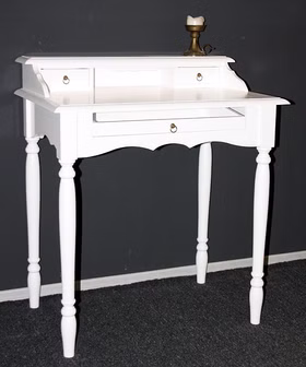 Massivholz Sekretär mit tastaturauszug und gedrechselte beine 78x90x52cm Pappel massiv weiß lackiert casa de mobila Goslar Massivholz Sekretär mit tastaturauszug und gedrechselte beine 78x90x52cm Pappel massiv weiß lackiert casa de mobila Goslar