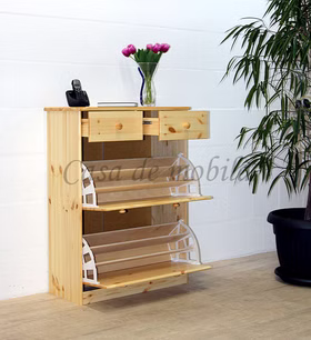 Massivholz Schuhschrank mit klappen Mario 78x103x35cm Kiefer massiv natur lackiert Casa de mobila Goslar