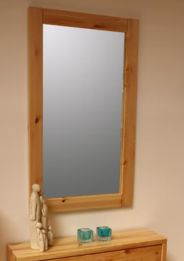 Hängespiegel mit Holzrahmen 100x60x3cm Kiefer massiv gelaugt geölt oder weiß lasiert Casa de Mobila Goslar