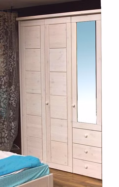 Massivholz Kleiderschrank mit Schublade und Spiegel 163x224x62cm RAUNA 3türig Kiefer massiv weiß Casa de mobila Goslar