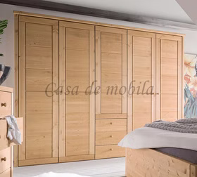 Kleiderschrank 264x224x62cm 5 Holztüren 3 Schubladen Kassettenfront Kiefer massiv