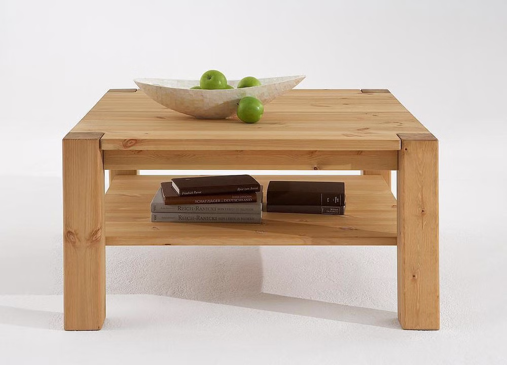 Massivholz Couchtisch mit Ablage 90x48x90cm GULDBORG Kiefer massiv gelaugt geölt Casa de mobila Goslar