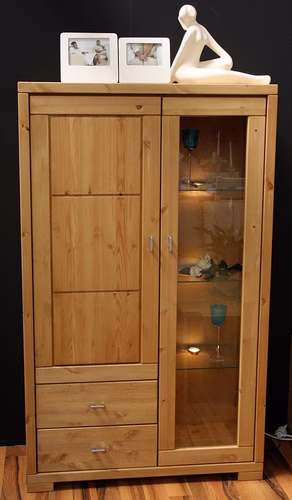 Geschirrschrank mit 1 Glastür 100x166x43cm GULDBORG Kiefernholz Massivholz Highboard mit 1 glastür GULDBORG 100x166x43cm Kiefer massiv weiss oder Gelaugt geölt Casa de mobila Goslar