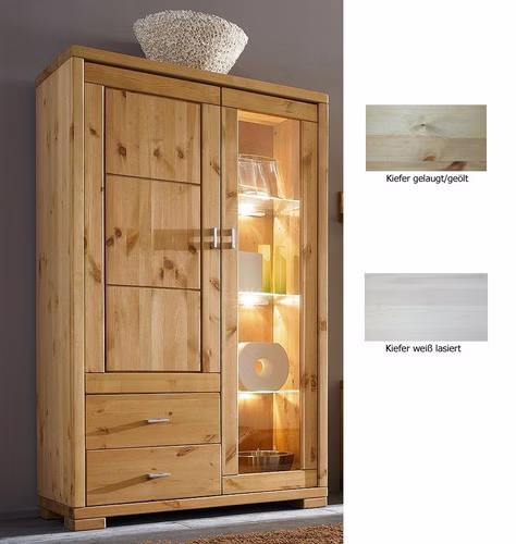Geschirrschrank mit 1 Glastür 100x166x43cm GULDBORG Kiefernholz Massivholz Highboard mit 1 glastür GULDBORG 100x166x43cm Kiefer massiv weiss oder Gelaugt geölt Casa de mobila Goslar