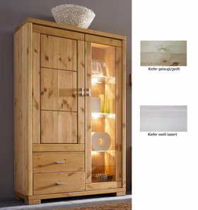 Massivholz Highboard mit 1 glastür GULDBORG 100x166x43cm Kiefer massiv weiss oder Gelaugt geölt Casa de mobila Goslar