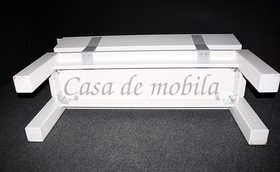 Holzbank Guldborg 180x86x47cm mit Rückenlehne Kiefer massiv weiß lasiert Casa de mobila Goslar