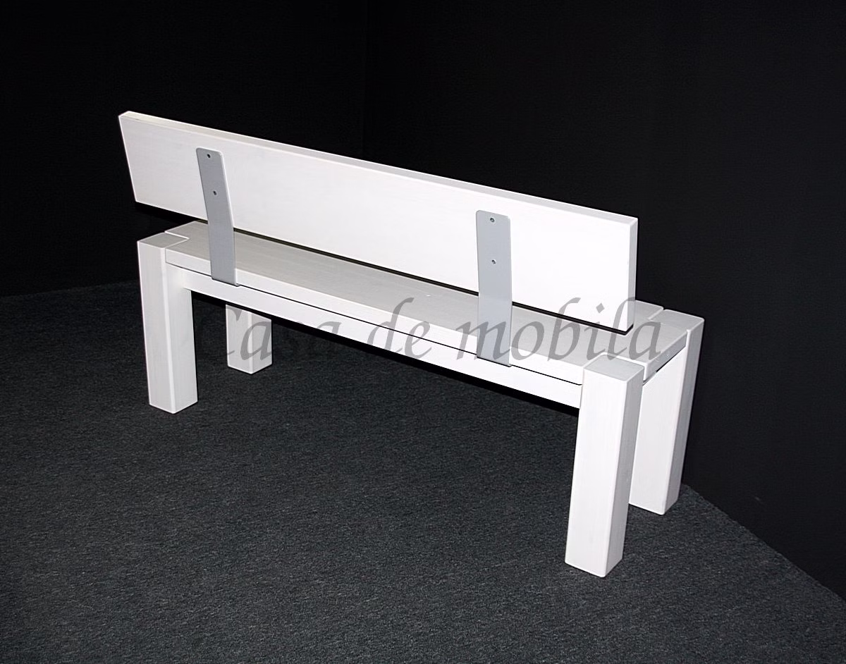 Holzbank 140x86x47cm mit Rückenlehne Kiefer massiv weiß lasiert Casa de mobila Goslar