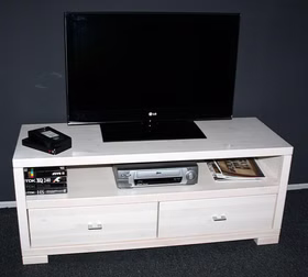 Massivholz Fernsehkommode mit schubkasten 120x51x43cm GULDBORG Kiefer massiv weiß lasiert Casa de mobila Goslar