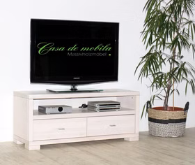 Massivholz TV-Lowboard mit schubladen 120x51x43cm GULDBORG Kiefer massiv weiß lasiert Casa de mobila Goslar