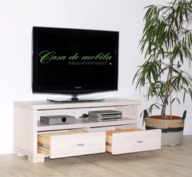 Massivholz TV-kommode mit schubladen 120x51x43cm GULDBORG Kiefer massiv weiß lasiert Casa de mobila Goslar