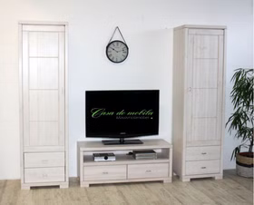 Massivholz TV-Möbel 120x51x43cm GULDBORG Kiefer massiv weiß lasiert Casa de mobila Goslar