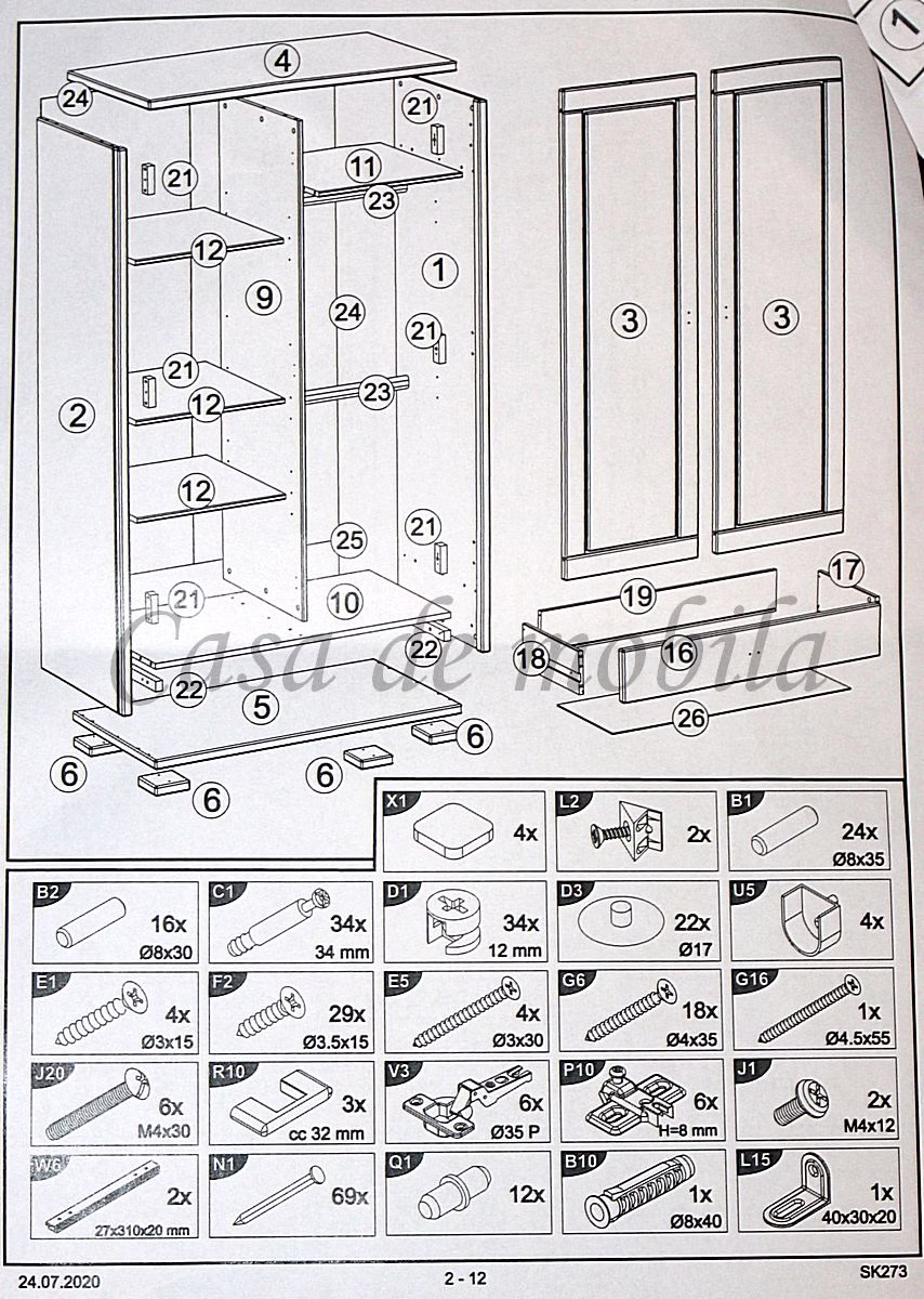 Kleiderschrank 100x178x52cm GULDBORG 2türig Kiefer massiv weiß lasiert Kleiderschrank 100x178x52cm GULDBORG 2türig Kiefer massiv weiß lasiert