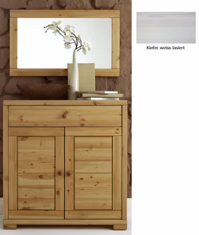 Massivholz Wäscheschrank mit Spiegel Set Guldborg Kiefer massiv weiß lasiert, KM395+SP28-30 Casa de mobila Goslar