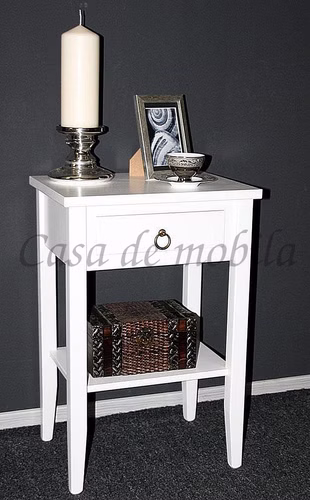 Massivholz Beistelltisch Konsolentisch Blumentisch weiss lackiert mit Ablage und Schublade Massivholz Beistelltisch Konsolentisch Blumentisch weiss lackiert mit Ablage und Schublade