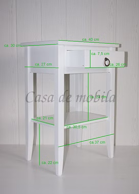 Nachttisch 40x60x30cm DECOR Pappel massiv weiß lackiert