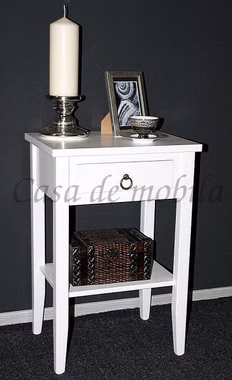 Nachttisch Nachtschrank Nachtkonsole mit Ablage und Schublade aus Massivholz in weiss