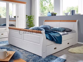 Doppelbett mit Schubladen 180x200cm NEAPEL Kiefernholz 2farbig weiß / honig Doppelbett mit Schubladen NEAPEL 180x200 Kiefer massiv weiß / honig