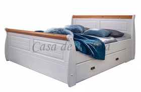 Doppelbett mit stauraum 180x200cm NEAPEL Kiefernholz 2farbig weiß / honig