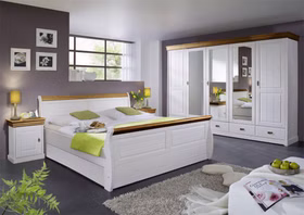 Massivholz Schlafzimmer-bett Landhaus Neapel Kiefer weiß honigfarben casademobila Goslar