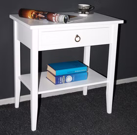 Nachttisch mit Ablage und Schublade 58x60x37cm DECOR weiß lackiert massivholz nachtkommode mit schublade und ablage weiss lackiert casademobila Goslar