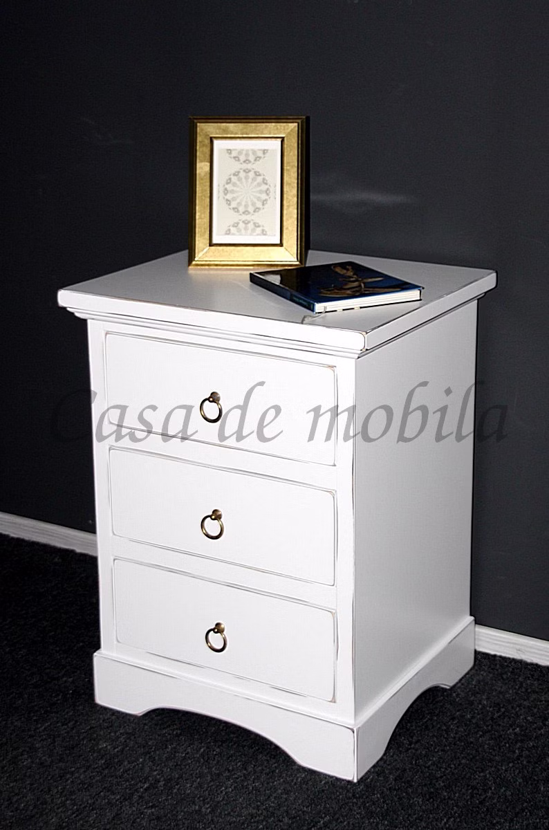 kommode klein mit schubladen Decor 46x60x38cm pappel massiv weiß Shabby Chic lackiert Casademobila Goslar