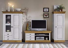Wohnwand TV-kommode 143x59x45cm BERGEN Kiefernholz weiß / gelaugt geölt Wohnwand TV-kommode 143x59x45cm BERGEN Kiefer massiv weiß / gelaugt geölt Casa de mobila Goslar